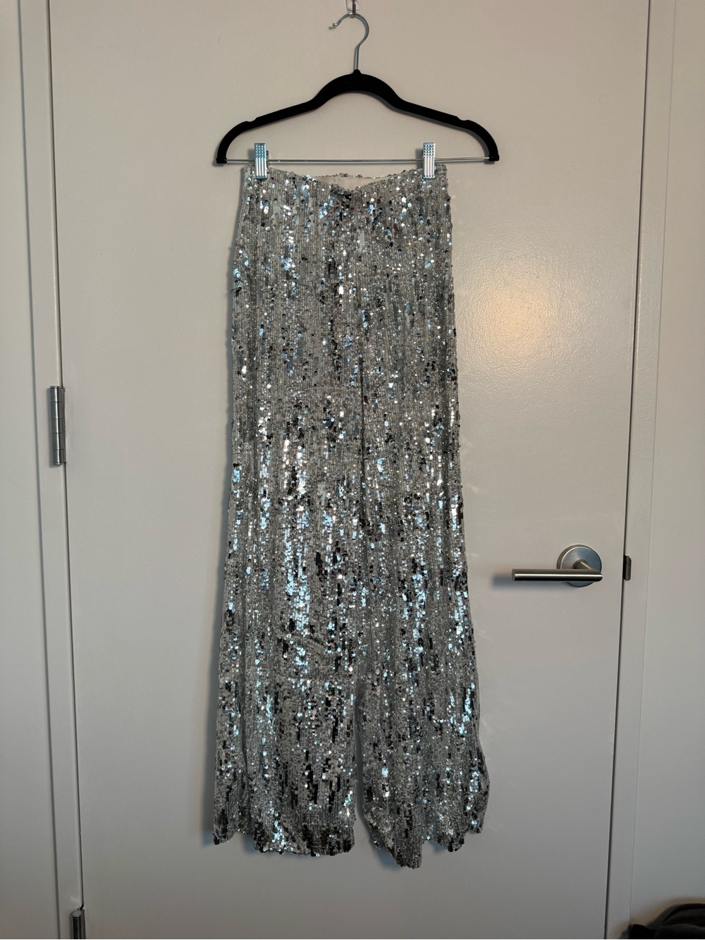 Topshop Silver Sequin Wide-Leg Pants